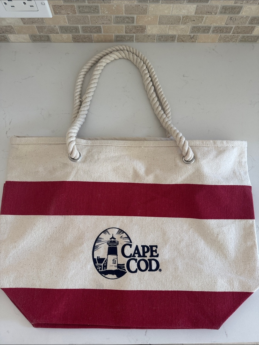 Cape Cod Canvas Stripe Tote Bag - Red & Cream